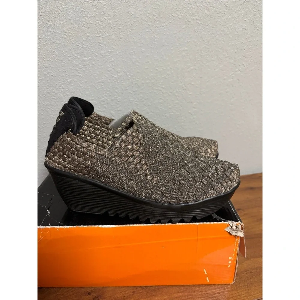 Bernie Mev Gem Bronze Black Woven Elastic Wedge Sneakers Size 39 US 8.5-9